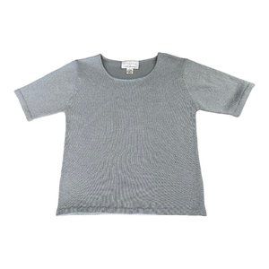 LAURESSE Women's Short Sleeve Gray Shimmer Blouse Size M